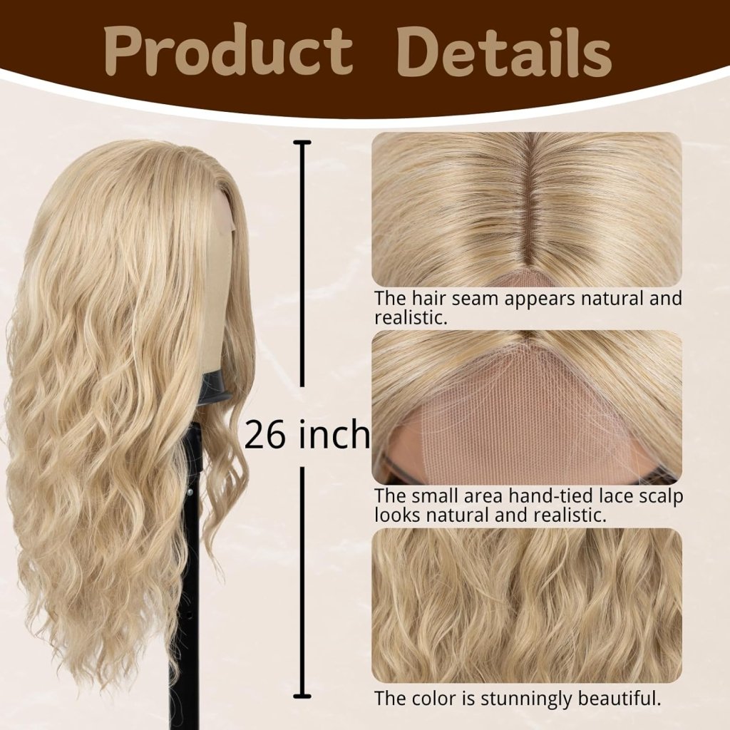 Long Ombre Blonde Wig Middle Part Wavy Women Charming Human Hair Wigs - Wigtrends