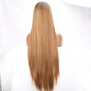 Long Straight Blonde Synthetic Lace Front Wig - Wigtrends