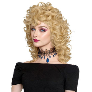 Medium Long Curly Blonde 80S Rocker Wig for Women Human Hair Wig - Wigtrends