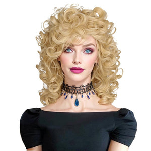 Medium Long Curly Blonde 80S Rocker Wig for Women Human Hair Wig - Wigtrends