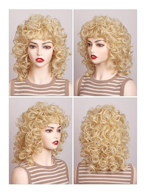 Medium Long Curly Blonde 80S Rocker Wig for Women Human Hair Wig - Wigtrends