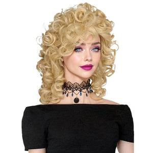 Medium Long Curly Blonde 80S Rocker Wig for Women Human Hair Wig - Wigtrends