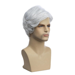 Men Wigs Short Silver Gray Wig Synthetic Heat Resistant Hair Wig - Wigtrends