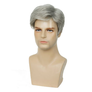 Men Wigs Short Silver Gray Wig Synthetic Heat Resistant Hair Wig - Wigtrends