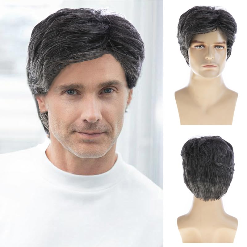 Men Wigs Short Silver Gray Wig Synthetic Heat Resistant Hair Wig - Wigtrends