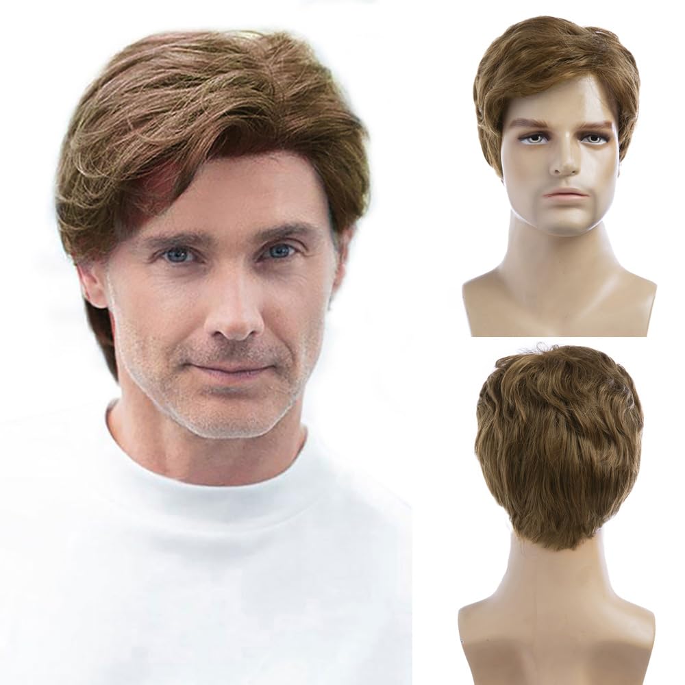 Men Wigs Short Silver Gray Wig Synthetic Heat Resistant Hair Wig - Wigtrends