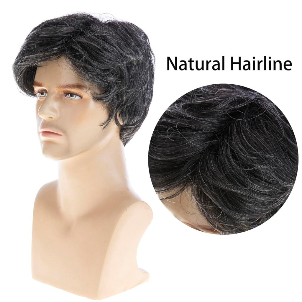 Men Wigs Short Silver Gray Wig Synthetic Heat Resistant Hair Wig - Wigtrends