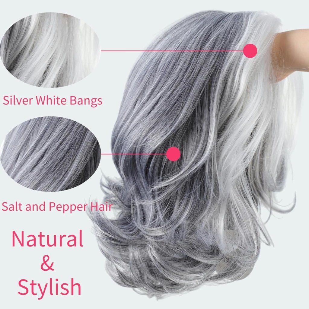 Mid - length Grey Wavy Bob Wigs for Women Short Gray Curly Wig Synthetic Salt and Pepper Wigs - Wigtrends