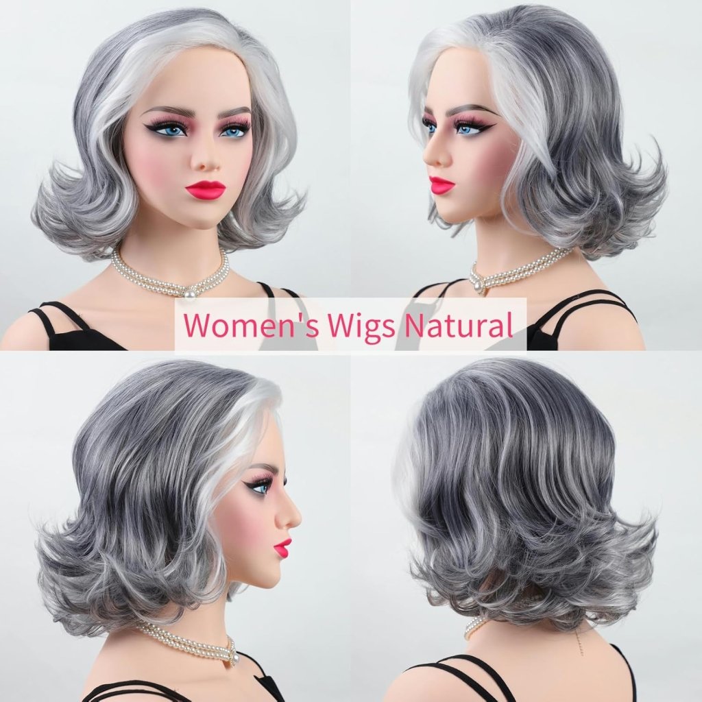 Mid - length Grey Wavy Bob Wigs for Women Short Gray Curly Wig Synthetic Salt and Pepper Wigs - Wigtrends