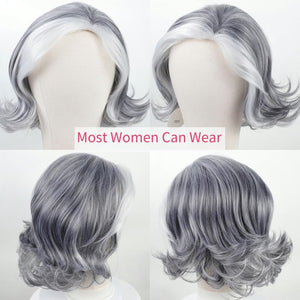 Mid - length Grey Wavy Bob Wigs for Women Short Gray Curly Wig Synthetic Salt and Pepper Wigs - Wigtrends