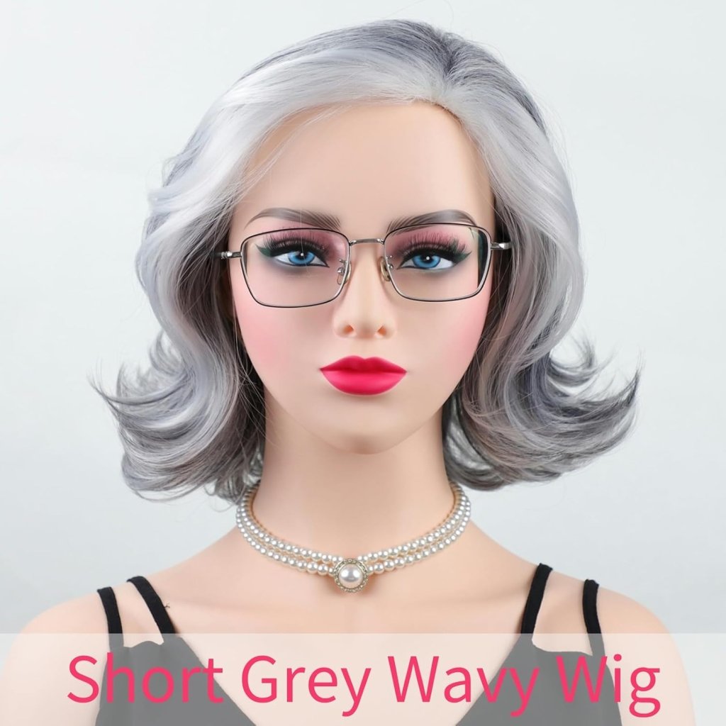 Mid - length Grey Wavy Bob Wigs for Women Short Gray Curly Wig Synthetic Salt and Pepper Wigs - Wigtrends