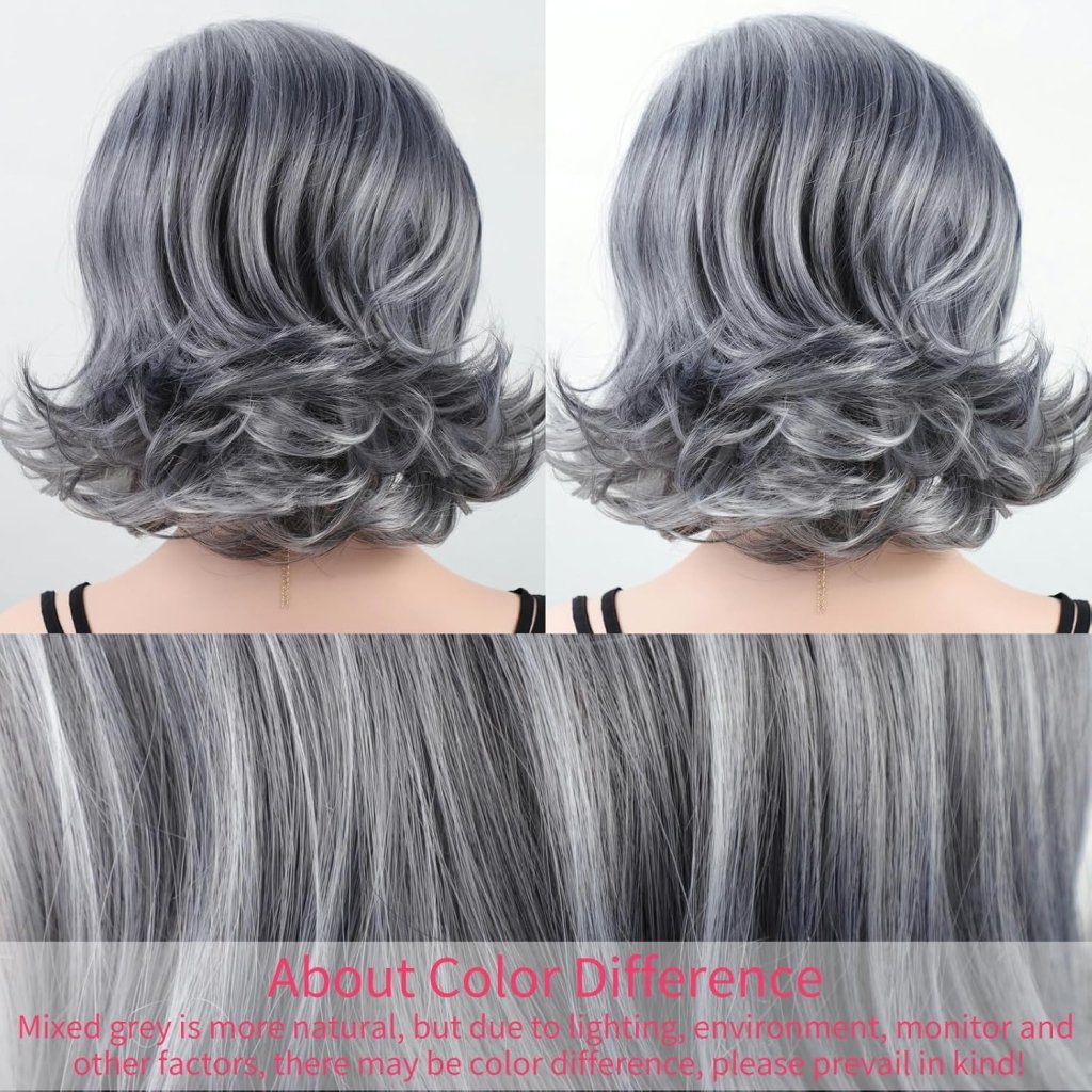 Mid - length Grey Wavy Bob Wigs for Women Short Gray Curly Wig Synthetic Salt and Pepper Wigs - Wigtrends