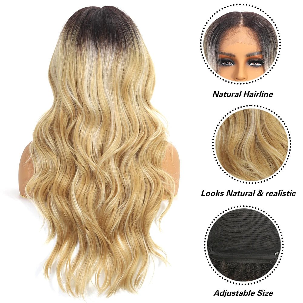 Mid Part Long Body Wave Synthetic Wig - Wigtrends