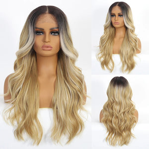 Mid Part Long Body Wave Synthetic Wig - Wigtrends