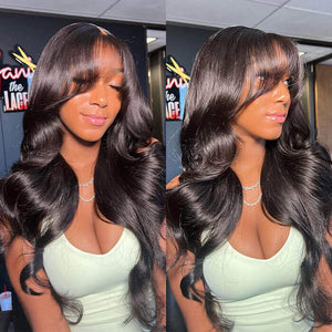 Natural Black Curtain Bangs Body Wave Wig - Wigtrends