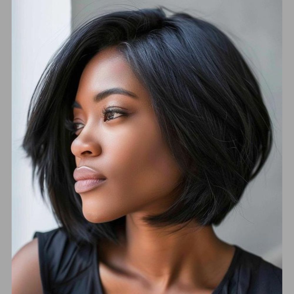 Natural Black Layered Cut Bob Lace Closure Wig - Wigtrends