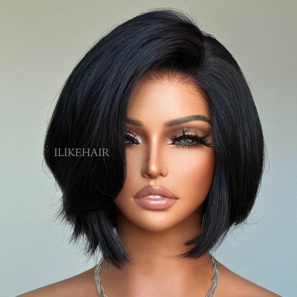 Natural Black Layered Cut Bob Lace Closure Wig - Wigtrends