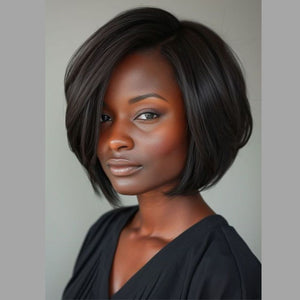 Natural Black Layered Cut Bob Lace Closure Wig - Wigtrends