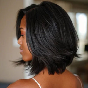 Natural Black Layered Cut Bob Lace Closure Wig - Wigtrends