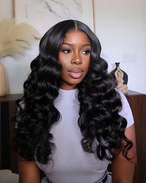 Natural Black Wave Human Hair HD Lace Front Wigs - Wigtrends