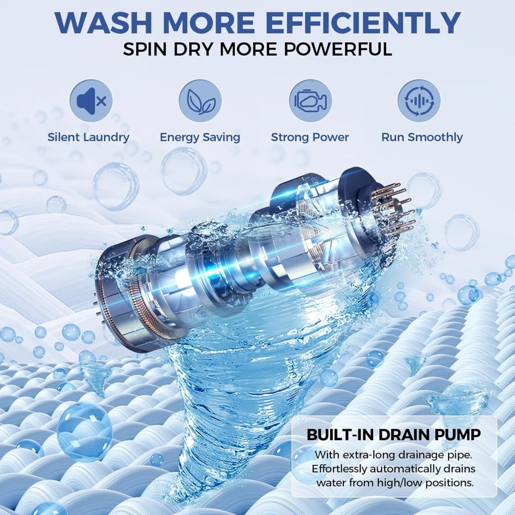 Nictemaw Portable Washing Machine, 20Lbs Capacity Full - Automatic Portable Washer Machine, 2.8Cu.ft Washer and Dryer Combo with Drain Pump, 10 Programs & 8 Water Levels for Apartment, Dorms, RV - Wigtrends