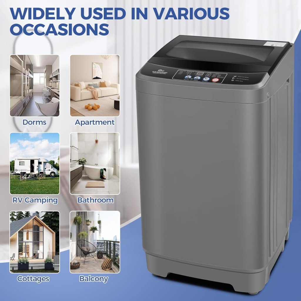 Nictemaw Portable Washing Machine, 20Lbs Capacity Full - Automatic Portable Washer Machine, 2.8Cu.ft Washer and Dryer Combo with Drain Pump, 10 Programs & 8 Water Levels for Apartment, Dorms, RV - Wigtrends
