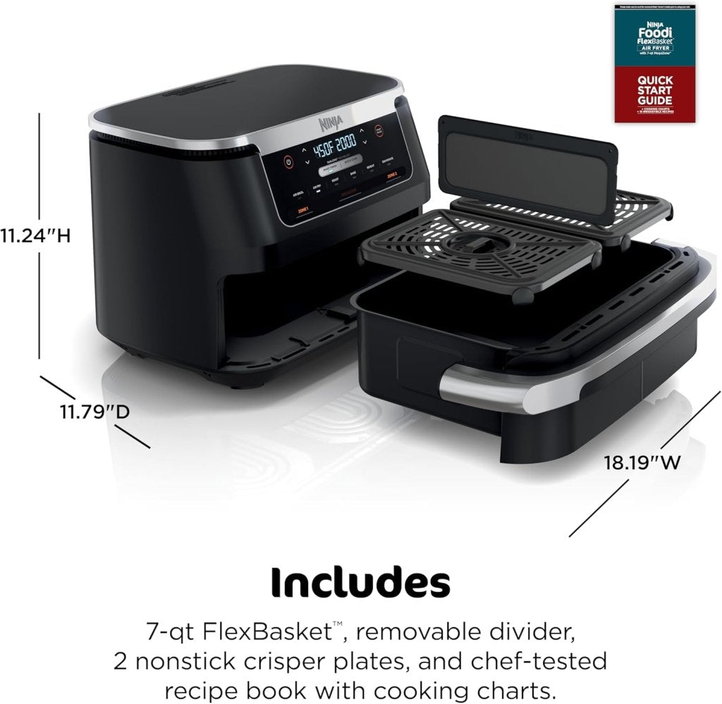 Ninja Foodi 6 - in - 1 FlexBasket Air Fryer with 7 - QT MegaZone & Basket Divider for Large Proteins & Full Meals, Smart Finish Cook 2 Foods 2 Ways, Family Sized Capacity, Air Fry, Roast & More - Wigtrends