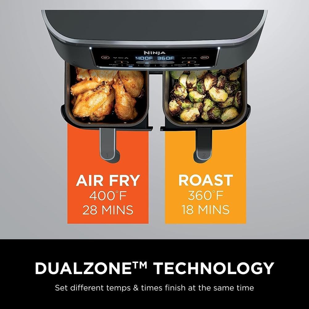 Ninja Foodi 6 - in - 1 FlexBasket Air Fryer with 7 - QT MegaZone & Basket Divider for Large Proteins & Full Meals, Smart Finish Cook 2 Foods 2 Ways, Family Sized Capacity, Air Fry, Roast & More - Wigtrends