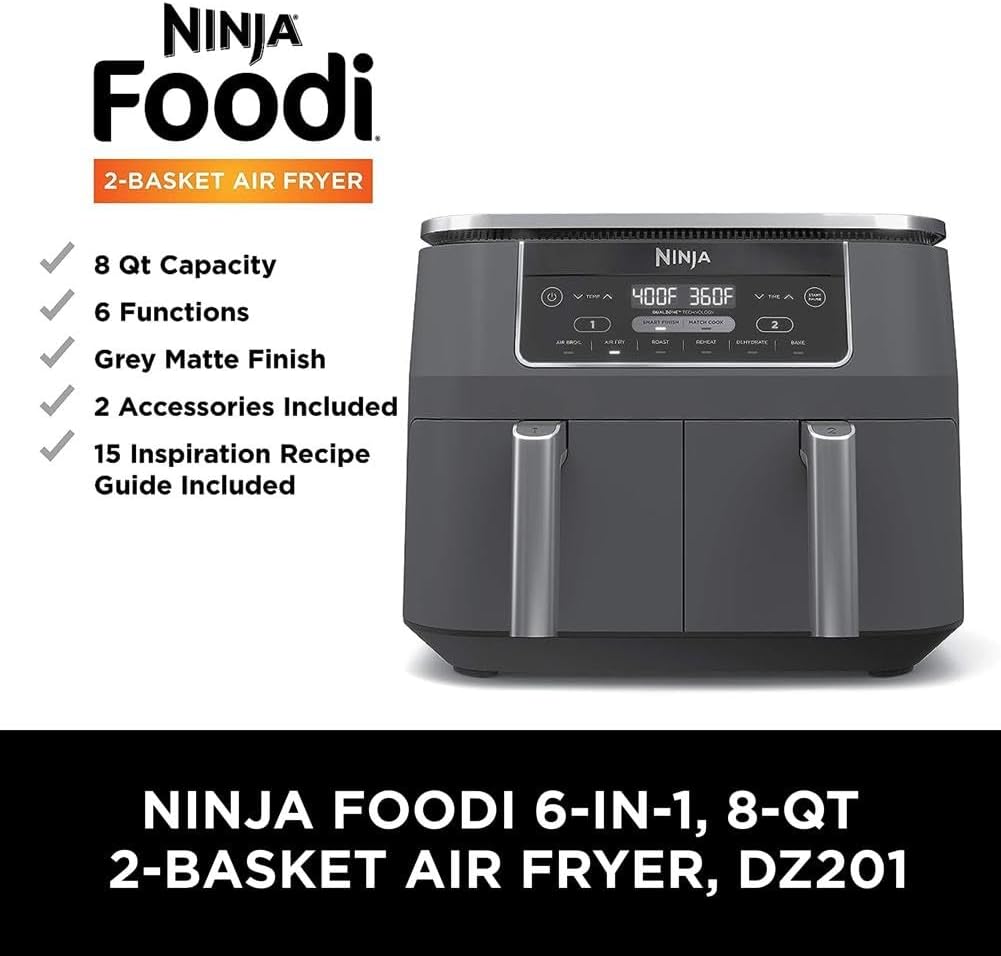 Ninja Foodi 6 - in - 1 FlexBasket Air Fryer with 7 - QT MegaZone & Basket Divider for Large Proteins & Full Meals, Smart Finish Cook 2 Foods 2 Ways, Family Sized Capacity, Air Fry, Roast & More - Wigtrends