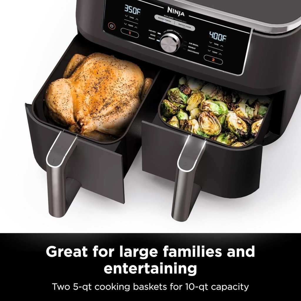 Ninja Foodi 6 - in - 1 FlexBasket Air Fryer with 7 - QT MegaZone & Basket Divider for Large Proteins & Full Meals, Smart Finish Cook 2 Foods 2 Ways, Family Sized Capacity, Air Fry, Roast & More - Wigtrends