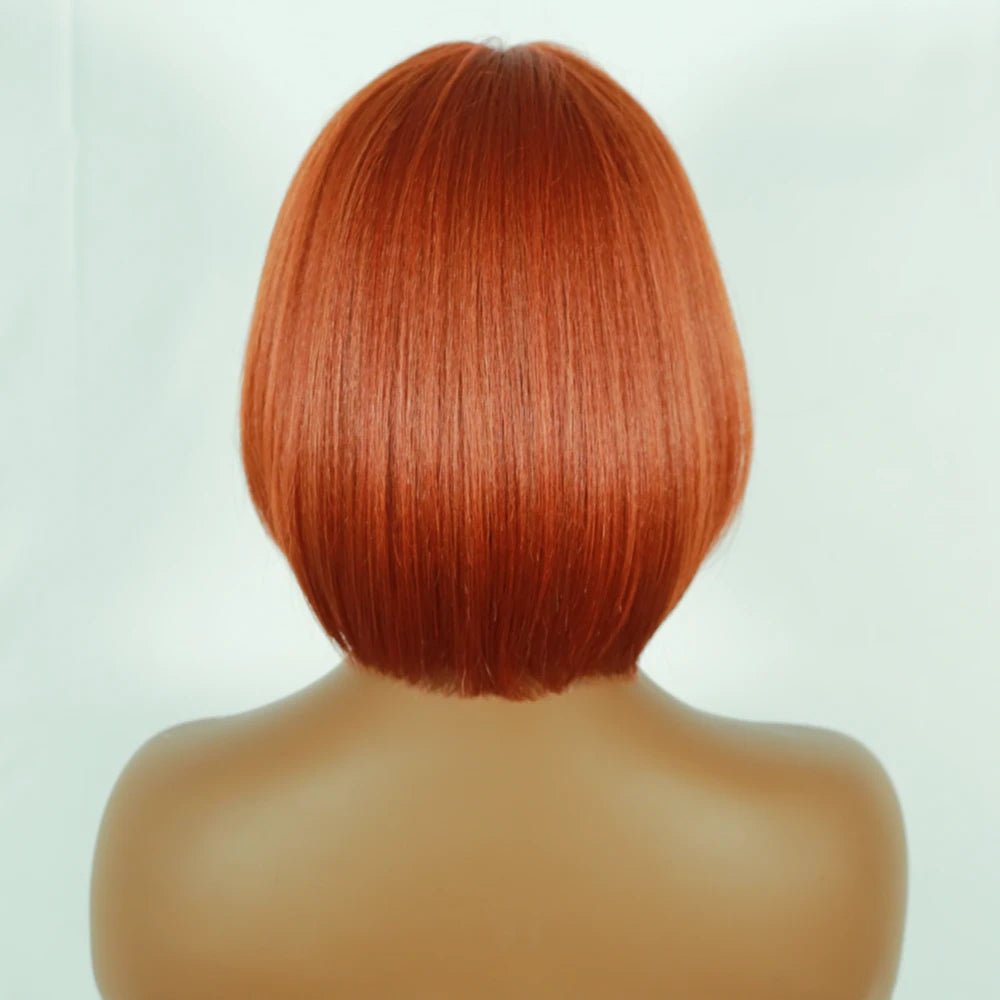 Orange Colored Bob Cut Straight Wigs with Bangs - Wigtrends