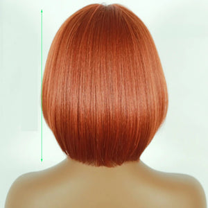 Orange Colored Bob Cut Straight Wigs with Bangs - Wigtrends