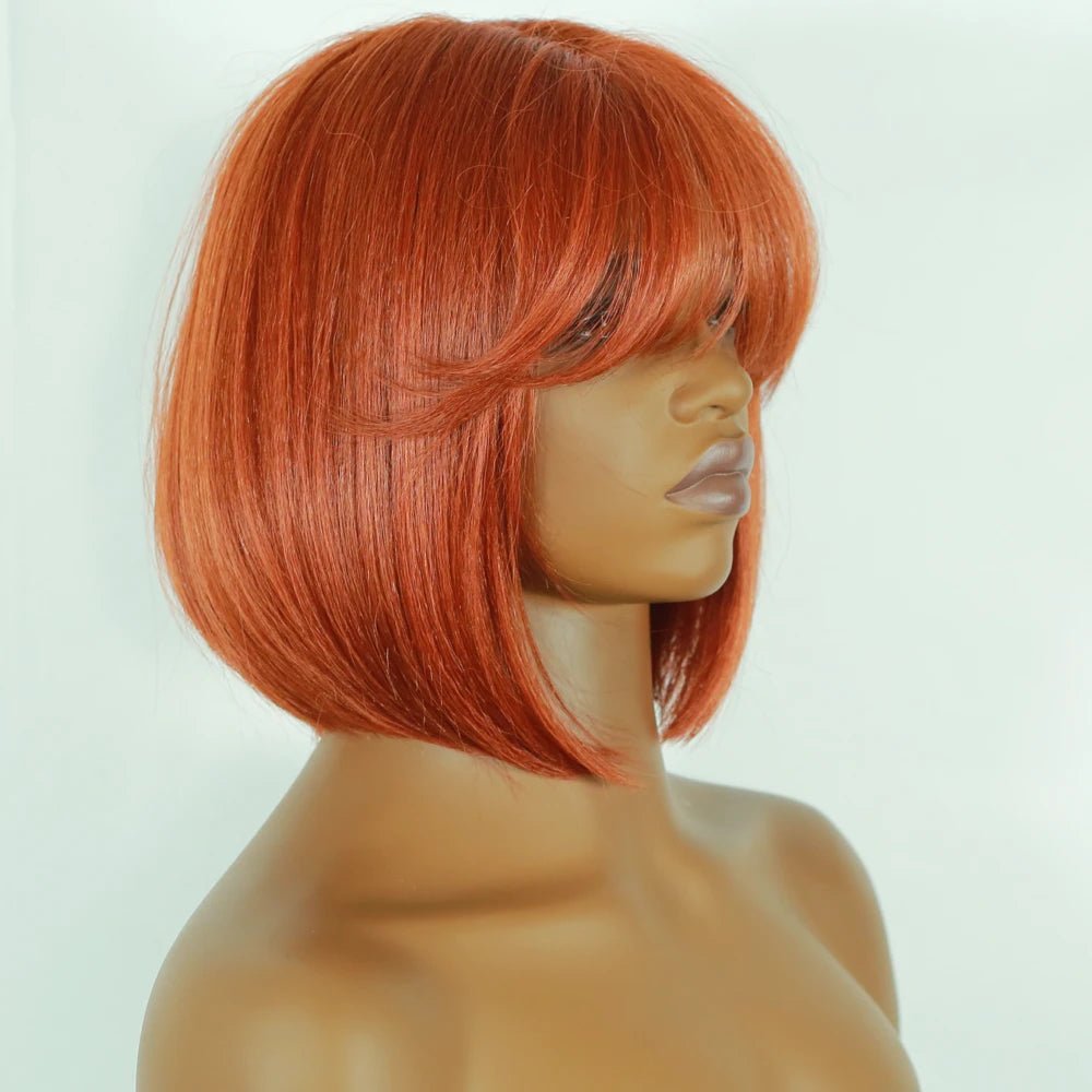 Orange Colored Bob Cut Straight Wigs with Bangs - Wigtrends