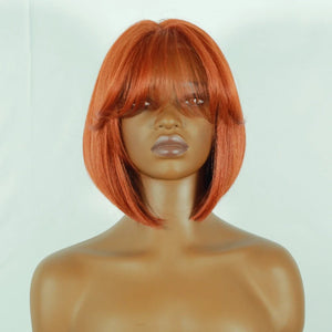 Orange Colored Bob Cut Straight Wigs with Bangs - Wigtrends