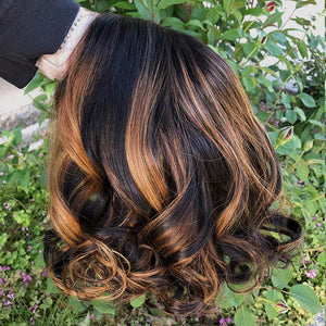 P1B/30 Balayage Highlight Loose Wave Human Hair 5x5 HD Lace Wigs With Medium Brown Highlights Stunning Style - Wigtrends