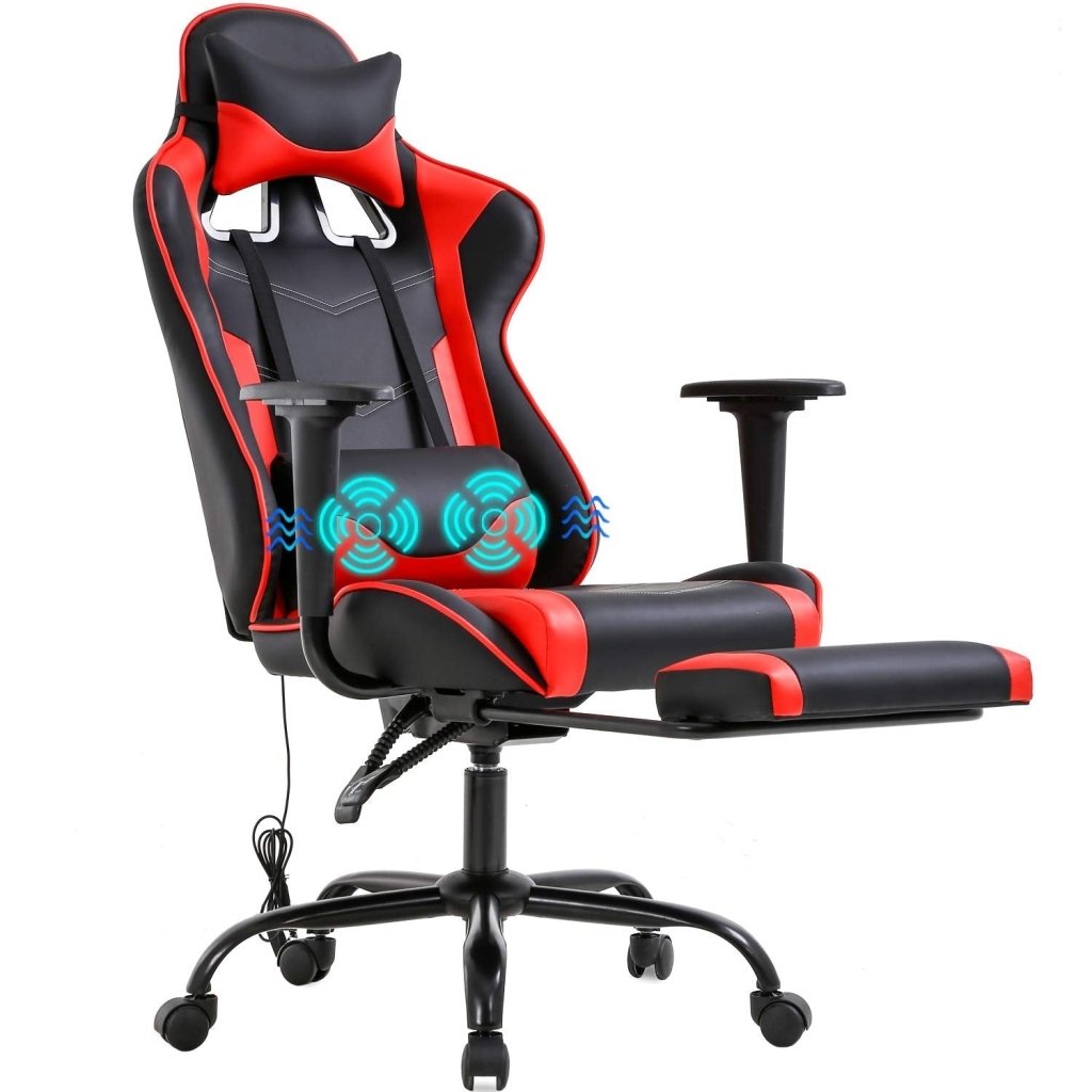 PC Gaming Chair Office Chair Ergonomic Massage PU Leather Recliner Computer Chair with Lumbar Support Rolling Swivel Task Chair for Adults, White - Wigtrends