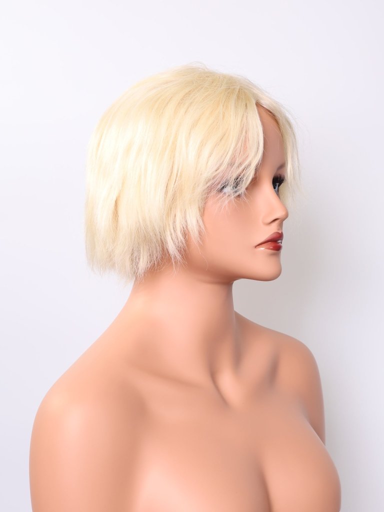 Pixie Cut Bob Glueless Closure Lace Wig Blonde #613 Hairstyle Layered Side Part Straight Human Hair - Wigtrends