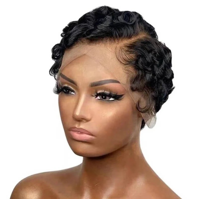 Pixie Cut Finger Waves Human Hair Frontal Lace Short Bob Wig - Wigtrends