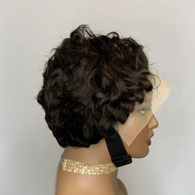 Pixie Cut Finger Waves Human Hair Frontal Lace Short Bob Wig - Wigtrends