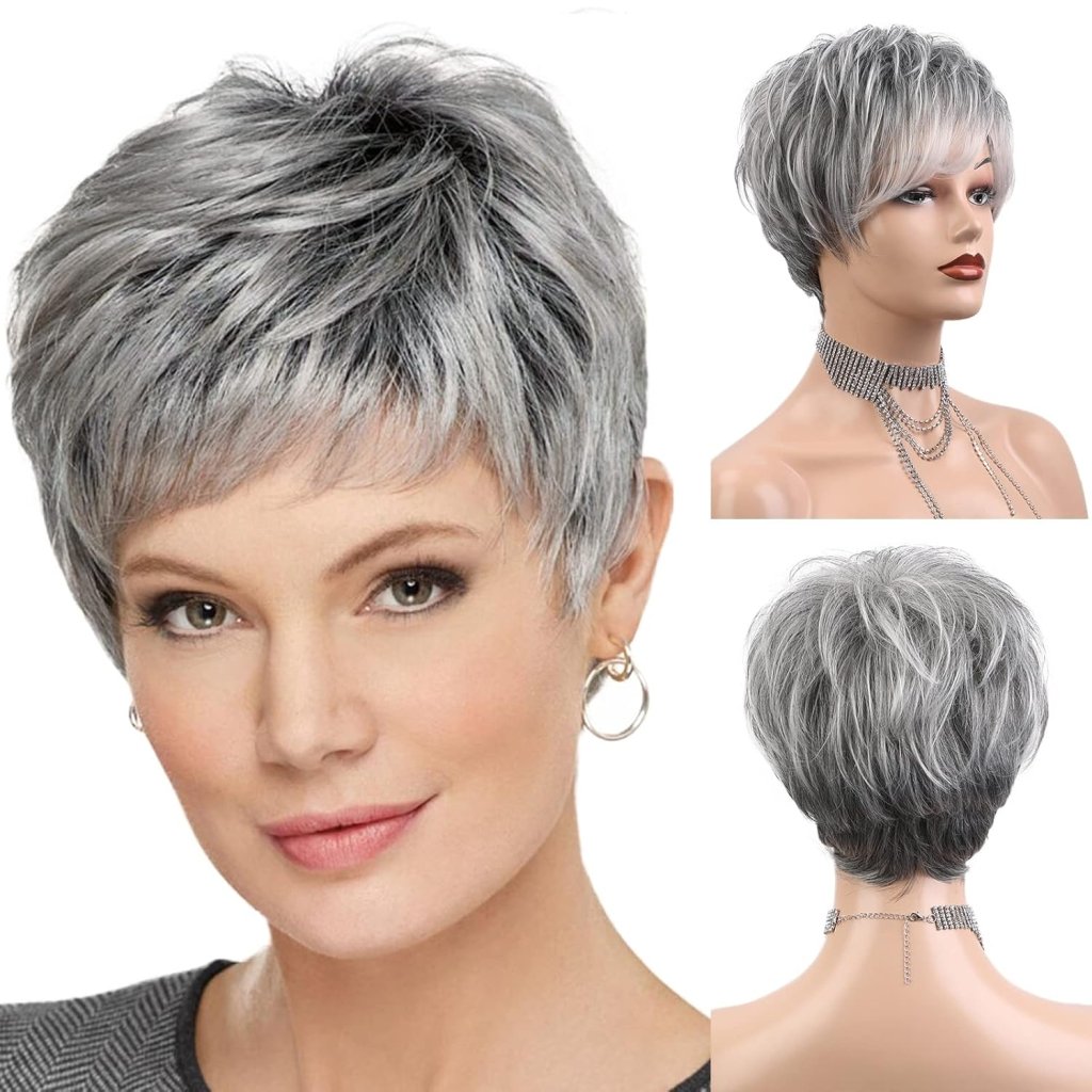 Pixie Cut Human Hair Wigs for Women Pretty Short Gray Wigs for Women Natural Realistic - Wigtrends