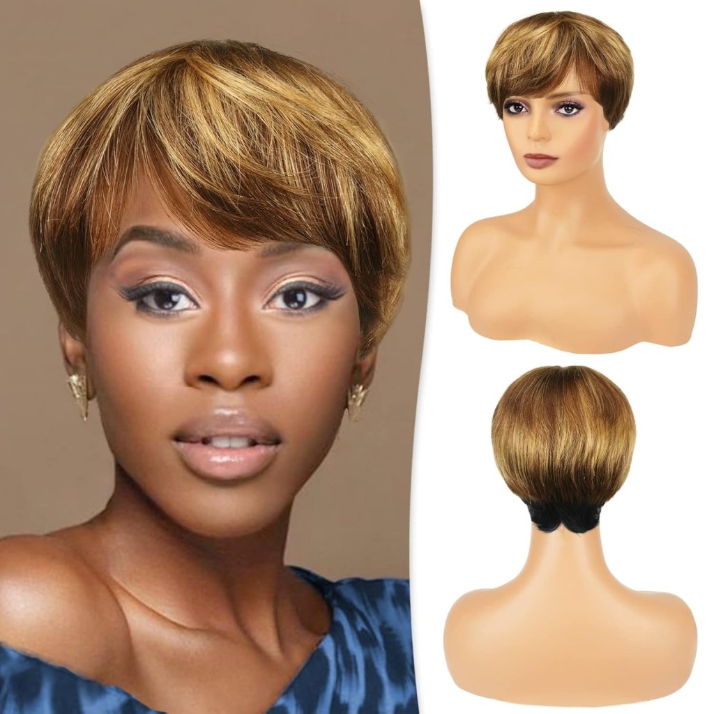 Pixie Cut Human Hair Wigs with Bangs Natural Layered Wavy Different Style Short Wigs - Wigtrends