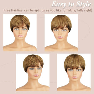 Pixie Cut Human Hair Wigs with Bangs Natural Layered Wavy Different Style Short Wigs - Wigtrends