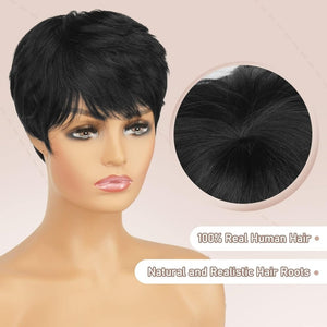 Pixie Cut Human Hair Wigs with Bangs Natural Layered Wavy Different Style Short Wigs - Wigtrends