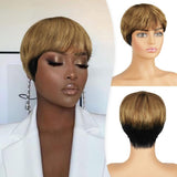 Pixie Cut Human Hair Wigs with Bangs Natural Layered Wavy Different Style Short Wigs - Wigtrends