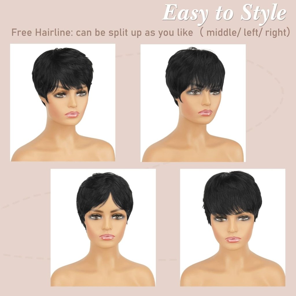 Pixie Cut Human Hair Wigs with Bangs Natural Layered Wavy Different Style Short Wigs - Wigtrends