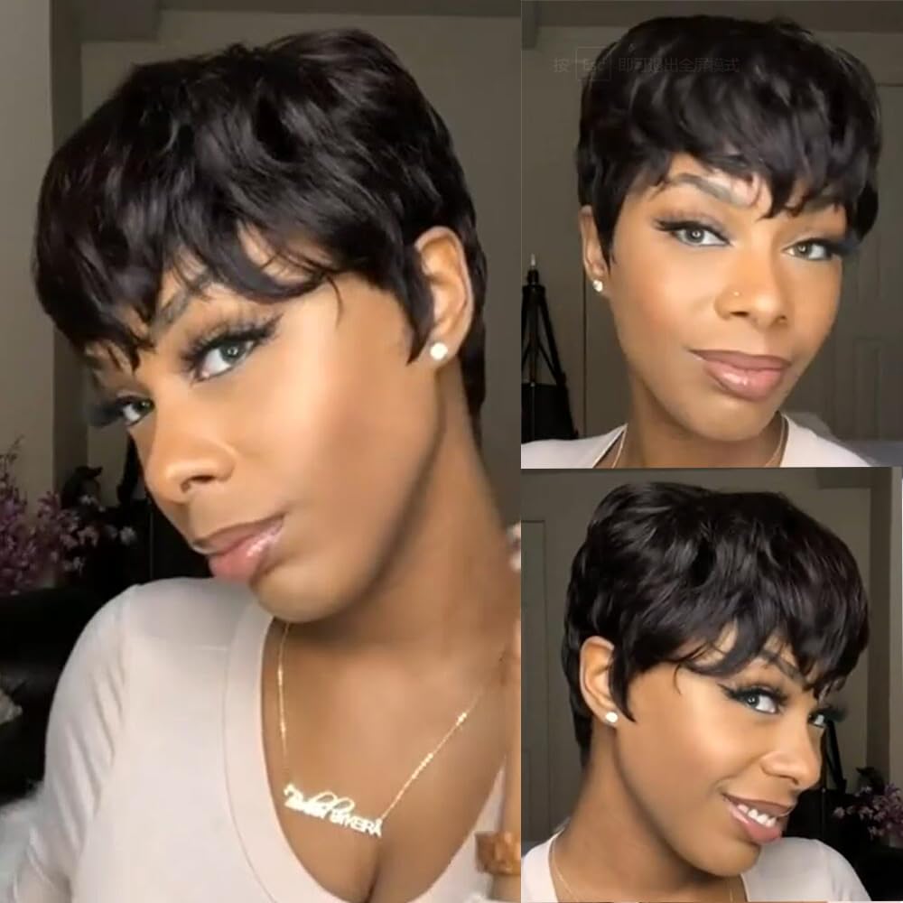 Pixie Cut Wig Human Hair Natural Wavy Short Wigs Human Hair with Layered Wigs - Wigtrends