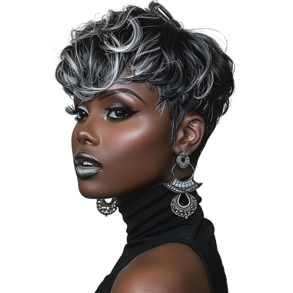 Pixie Cut Wig Short Wigs for Black Women Black Mixed With Grey Human Hair Wigs - Wigtrends