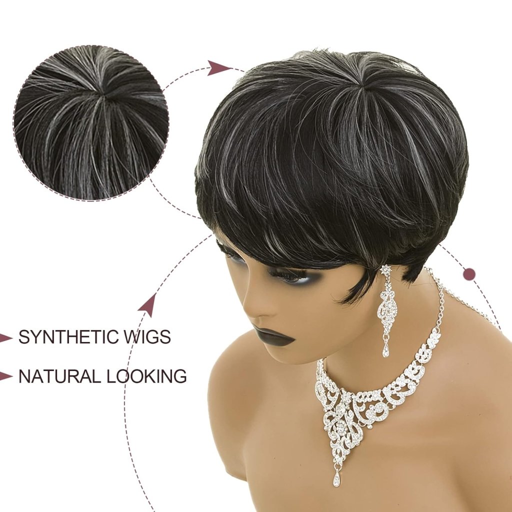 Pixie Cut Wig Short Wigs for Black Women Black Mixed With Grey Human Hair Wigs - Wigtrends