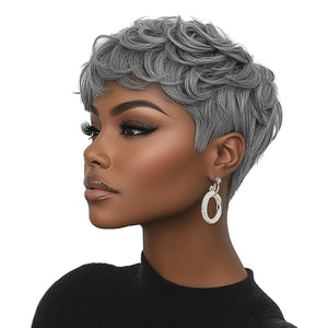 Pixie Cut Wig Short Wigs for Black Women Black Mixed With Grey Human Hair Wigs - Wigtrends