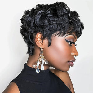 Pixie Cut Wig Short Wigs for Black Women Black Mixed With Grey Human Hair Wigs - Wigtrends